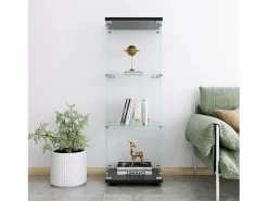Vitrina|Vitrina de cristal de 3 estantes con puerta, estantería independiente para sala de estar, dormitorio y oficina, 42 x 36 x 125 cm, color