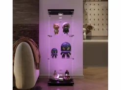 Vitrina de cristal de pie, 125 cm, con iluminación LED, cerradura, 1 puerta, 3 estantes, transparente, color Negro New