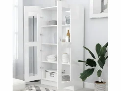 Clicnbuy Vitrina de madera contrachapada brillo 82,5x30,5x150 cm Blanco