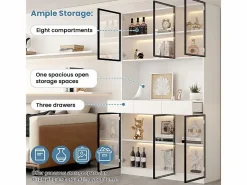 DripeX Vitrina de Pared - 6 Puertas Cristal + 3 Cajones - con LED RGB - Panel de Partículas 120x36x200cm Blanco Online