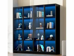 Vitrina de vidrio 160x40x160 cm - con LEDs - almacenamiento de 4 puertas con estantes móviles - aglomerado -^ModernLuxe Best