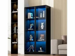Vitrina de vidrio 160x40x160 cm - con LEDs - almacenamiento de 4 puertas con estantes móviles - aglomerado -^ModernLuxe Best