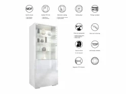 Vitrina|Vitrina Granada, Armario Vitrina Made in Germany con Puerta de Cristal e Inserto de Cristal, blanco mate/gris arena de alto brillo (50 x 122,5 x 34,5 cm)