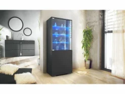 Vitrina|Vitrina Granada de Vladon, Armario Vitrina Made in Germany con Puerta de Cristal e Inserto de Cristal incl. LED, antracita mate/ mate (50 x 122,5 x 34,5 cm)
