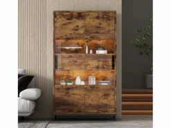 Merax Vitrina independiente - 80 x 40 x 138 cm - con LEDs + 2 cajones + 2 puertas - MDF - natural Color natural oscuro Hot