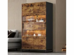 Merax Vitrina independiente - 80 x 40 x 138 cm - con LEDs + 2 cajones + 2 puertas - MDF - natural Color natural oscuro Hot