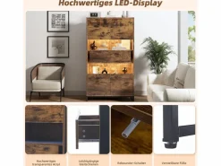 Merax Vitrina independiente - 80 x 40 x 138 cm - con LEDs + 2 cajones + 2 puertas - MDF - natural Color natural oscuro Hot