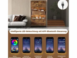 Merax Vitrina independiente - 80 x 40 x 138 cm - con LEDs + 2 cajones + 2 puertas - MDF - natural Color natural oscuro Hot