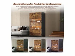 Merax Vitrina independiente - 80 x 40 x 138 cm - con LEDs + 2 cajones + 2 puertas - MDF - natural Color natural oscuro Hot