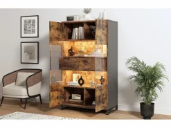Merax Vitrina independiente - 80 x 40 x 138 cm - con LEDs + 2 cajones + 2 puertas - MDF - natural Color natural oscuro Hot