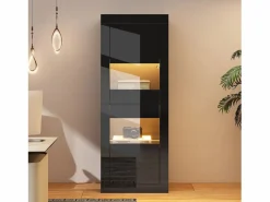 Merax Vitrina lacada con LEDs + 1 estante de cristal + puerta - 61 x 42 x 162 cm - aglomerado - Negro Discount