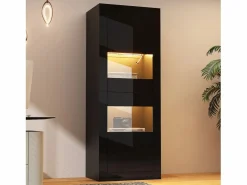 Merax Vitrina lacada con LEDs + 1 estante de cristal + puerta - 61 x 42 x 162 cm - aglomerado - Negro Discount