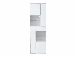 OKWISH Vitrina|Vitrina LED con 1 cajón de almacenamiento, 4 puertas y estantes de cristal - blanca