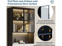 Vitrina LED con 4 puertas y estantes regulables, MDF, y Negro (160x30x200 cm)^ Hot
