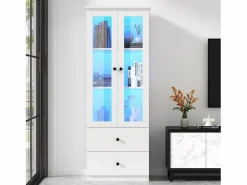 Vitrina LED moderna 60x35x165 cm - con puerto USB - Mando a distancia 16 colores - con 2 cajones - con 2 puertas de cristal -^ModernLuxe Clearance