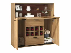 Vitrina moderna con iluminación LED, puertas de cristal, estantes regulables, almacenamiento versátil, MDF, madera + negro (110x38x111 cm)^ Clearance