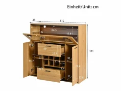 Vitrina moderna con iluminación LED, puertas de cristal, estantes regulables, almacenamiento versátil, MDF, madera + negro (110x38x111 cm)^ Clearance