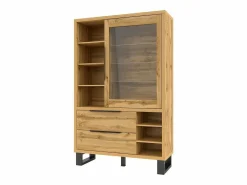 Meublorama Vitrina, mueble para vajilla, aparador MILO. Color roble y acabados en negro. Mueble ideal para su comedor. Marru00f3n Discount