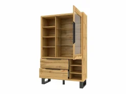 Meublorama Vitrina, mueble para vajilla, aparador MILO. Color roble y acabados en negro. Mueble ideal para su comedor. Marru00f3n Discount