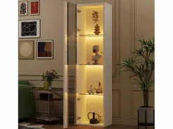 Merax Vitrina multifunción - 40 x 29 x 170 cm - con puerta de cristal + LEDs - PB + Cristal - Blanco Online
