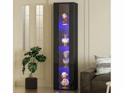 Vitrina multifunción - 40 x 29 x 170 cm - con puerta de cristal + LEDs - PB + Cristal - negra^Merax New