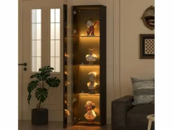Vitrina multifunción - 40 x 29 x 170 cm - con puerta de cristal + LEDs - PB + Cristal - negra^Merax New