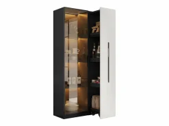 ModernLuxe Vitrina móvil 70x40x160 cm - Estantería - Iluminación LED - 1 puerta de vidrio y 1 cajón - con ruedas - MDF - Negro y blanco Negro / Blanco Clearance