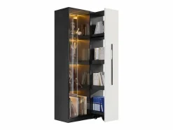 ModernLuxe Vitrina móvil 70x40x160 cm - Estantería - Iluminación LED - 1 puerta de vidrio y 1 cajón - con ruedas - MDF - Negro y blanco Negro / Blanco Clearance