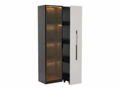 ModernLuxe Vitrina móvil 70x40x160 cm - Estantería - Iluminación LED - 1 puerta de vidrio y 1 cajón - con ruedas - MDF - Negro y blanco Negro / Blanco Clearance