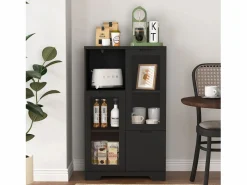 Vitrina negra - Mueble de comedor con 2 puertas y 1 cajón - almacenaje abierto - para dormitorio y salón^ Best
