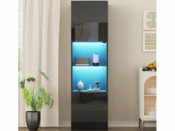 Hauss Spole Vitrina|Vitrina negra de alto brillo con 2 puertas y 1 estante de cristal, LED incluido - 45x35x160cm