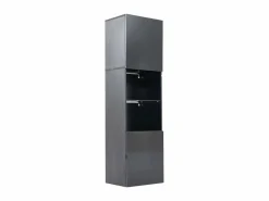 Hauss Spole Vitrina|Vitrina negra de alto brillo con 2 puertas y 1 estante de cristal, LED incluido - 45x35x160cm