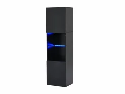 Hauss Spole Vitrina|Vitrina negra de alto brillo con 2 puertas y 1 estante de cristal, LED incluido - 45x35x160cm