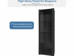 Vitrina negra de alto brillo con LED, 3 estantes de cristal, MDF, (55x38x166 cm) Negro Best