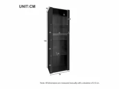 Vitrina negra de alto brillo con LED, 3 estantes de cristal, MDF, (55x38x166 cm) Negro Best
