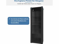 Vitrina negra de alto brillo con LED, 3 estantes de cristal, MDF, (55x38x166 cm) Negro Best
