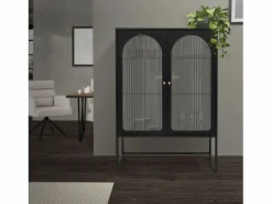 ML-DESIGN Vitrina|Vitrina negra 85x120x40cm con 2 puertas y 3 cajones, mueble metálico archivador