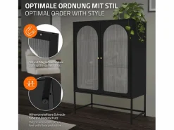 ML-DESIGN Vitrina|Vitrina negra 85x120x40cm con 2 puertas y 3 cajones, mueble metálico archivador