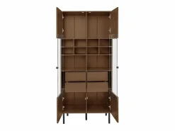 Merax Vitrina|Vitrina reutilizable con acabado nogal - 75,5 x 35 x 164,5 cm - frontal de cristal + balda + cajón oculto - MDF - natural