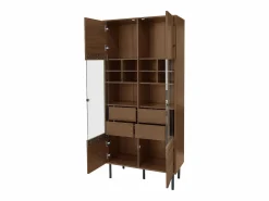 Merax Vitrina|Vitrina reutilizable con acabado nogal - 75,5 x 35 x 164,5 cm - frontal de cristal + balda + cajón oculto - MDF - natural
