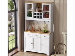ModernLuxe Vitrina 94.5x30x175.5 cm - 3 cajones y 5 puertas - superficie de aspecto madera - Blanco Discount