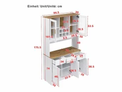 ModernLuxe Vitrina 94.5x30x175.5 cm - 3 cajones y 5 puertas - superficie de aspecto madera - Blanco Discount