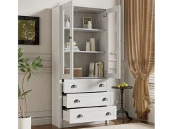 Vitrina 80x34x171 cm - con 2 puertas de vidrio - 3 cajones - gris + natural^ModernLuxe Clearance