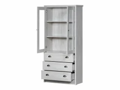 Vitrina 80x34x171 cm - con 2 puertas de vidrio - 3 cajones - gris + natural^ModernLuxe Clearance