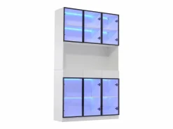 ModernLuxe Vitrina 120x36x200 cm con LED - 6 puertas de cristal y 3 cajones - Blanco