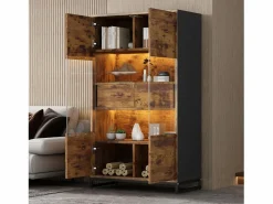 ModernLuxe Vitrina 80x40x138cm - con iluminación LED - con 2 cajones y 2 puertas - con panel acrílico - marrón Negro Outlet