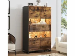 ModernLuxe Vitrina 80x40x138cm - con iluminación LED - con 2 cajones y 2 puertas - con panel acrílico - marrón Negro Outlet