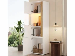 Vitrina 50x40x179cm - con iluminación LED - con 2 puertas - Estantes ajustables - Blanco + Natural^ModernLuxe Sale