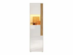 Vitrina 50x40x179cm - con iluminación LED - con 2 puertas - Estantes ajustables - Blanco + Natural^ModernLuxe Sale