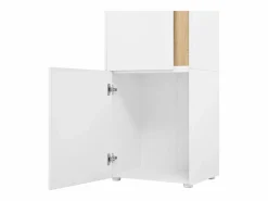 Vitrina 50x40x179cm - con iluminación LED - con 2 puertas - Estantes ajustables - Blanco + Natural^ModernLuxe Sale
